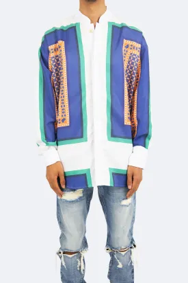 Mandarin Collar Shirt - Blue/White