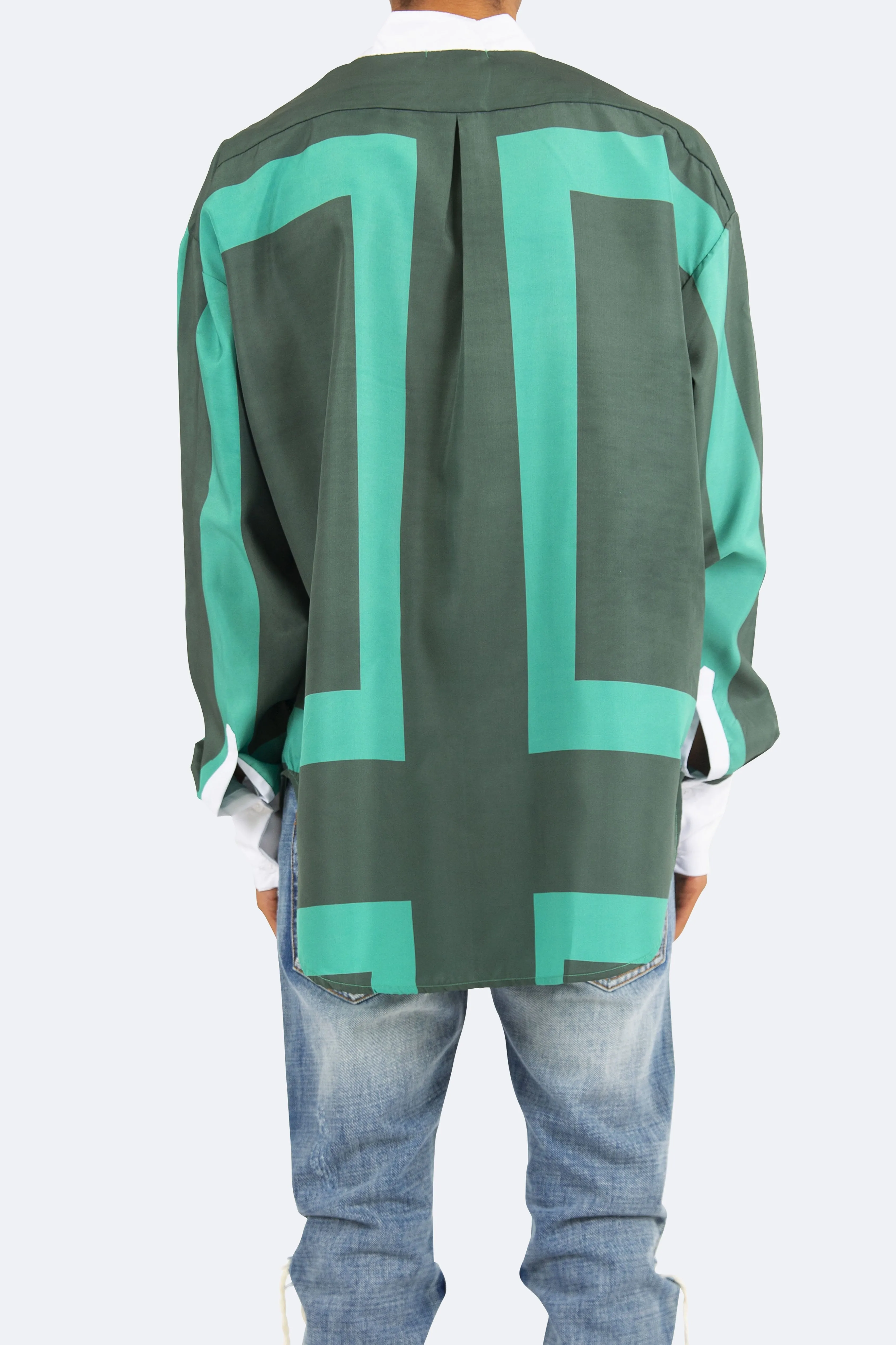 Mandarin Collar Shirt - Green/White