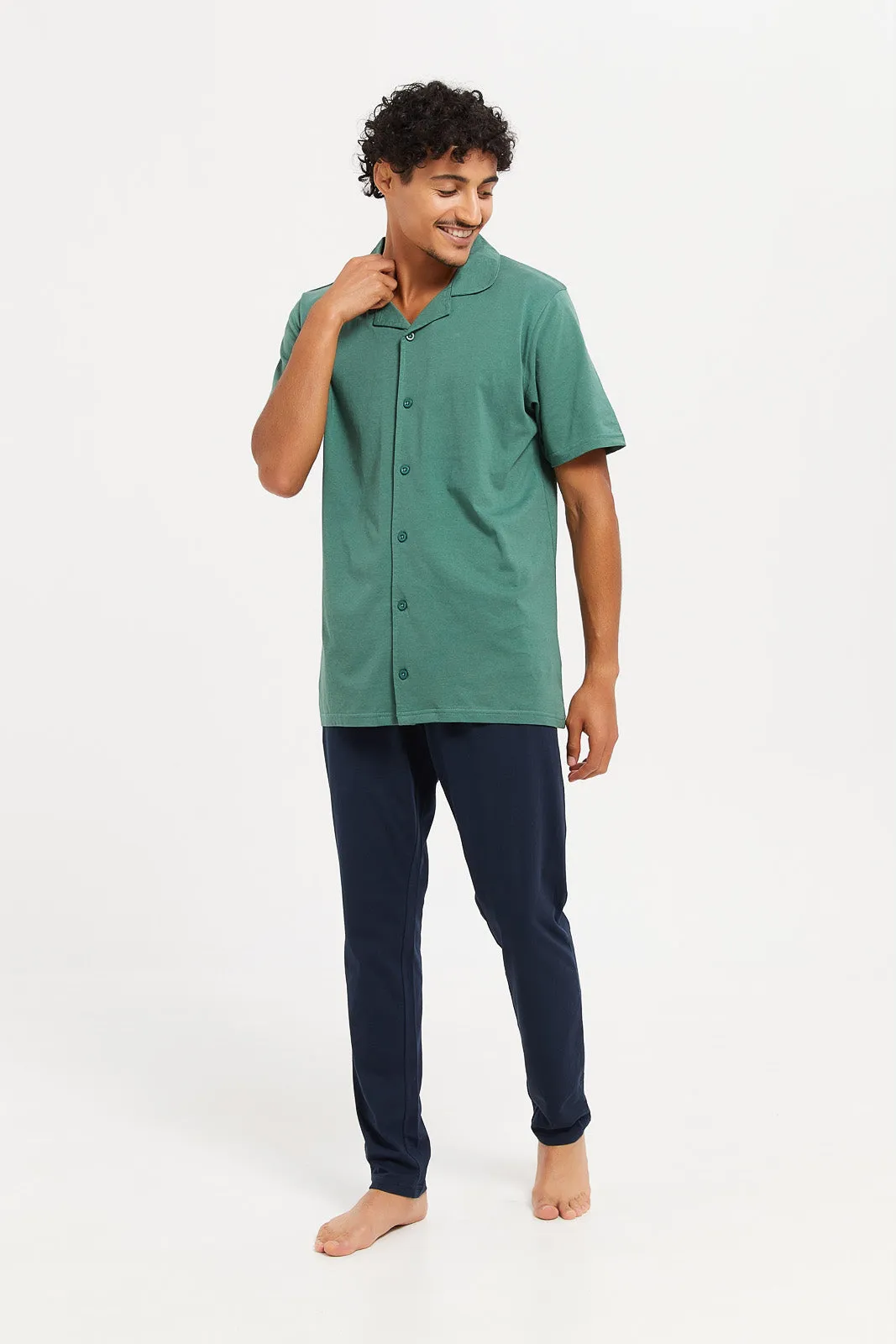 Men Green Pyjama Set (2 Piece)