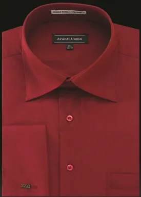 Men's French Cuff Dress Shirt Spread Collar- CRIMSON