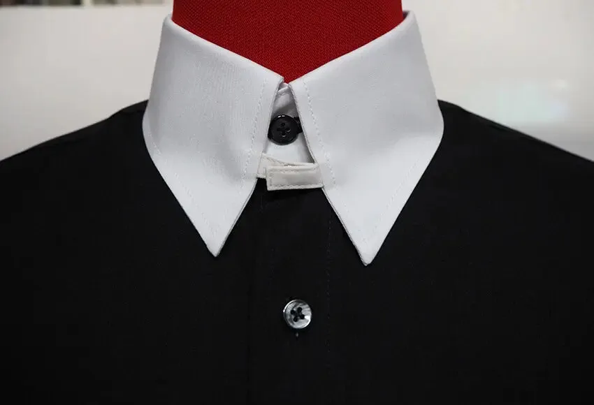 Men's Tab Collar Shirt | Black and White Tab Collar Shirt