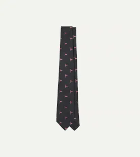 Navy Red Pennant Motif Silk Tipped Tie