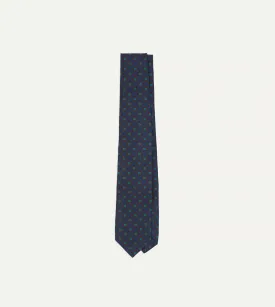 Navy Square Flower Medallion Print Silk Self Tipped Tie