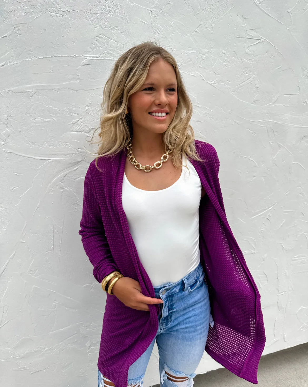 OS PLUS ONLY Lola Cardigan in Purple