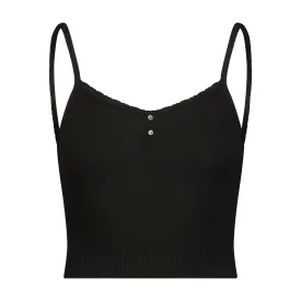 Polkadot Black LIZ CROP HENLEY CAMISOLE w Black Velvet
