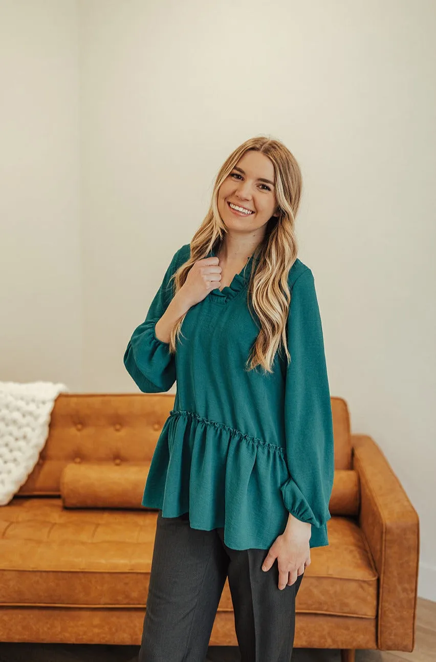 Rashae Ruffle Top Teal Sage