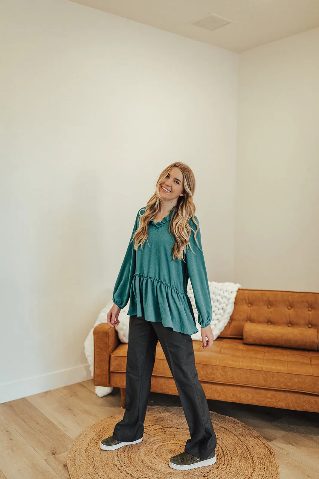 Rashae Ruffle Top Teal Sage