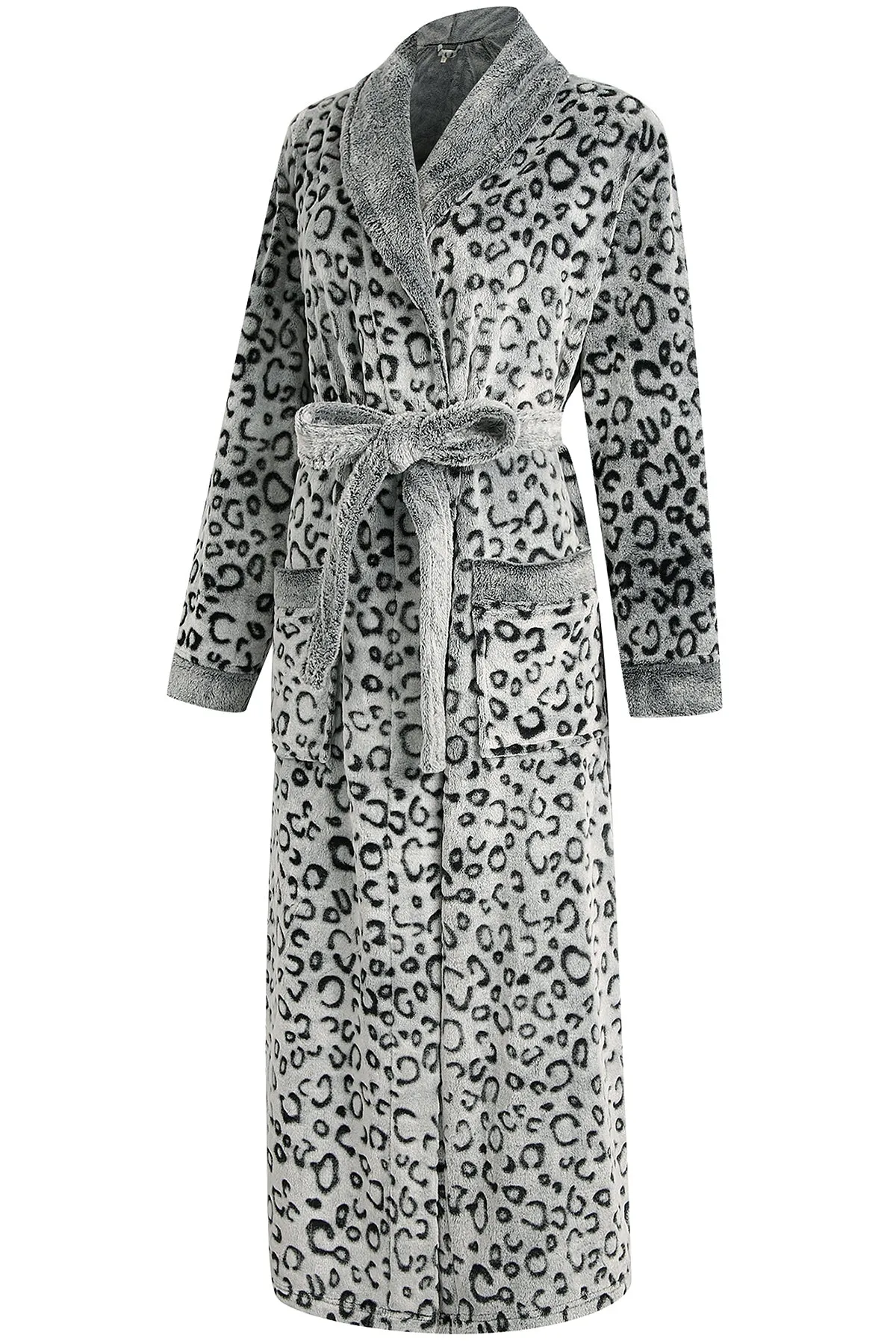 Richie House Women's Long Robe Plush Soft Warm Fleece Elegant Lounger Collar Style Bathrobe Housecoat Sleepwear for Ladies RHW2881