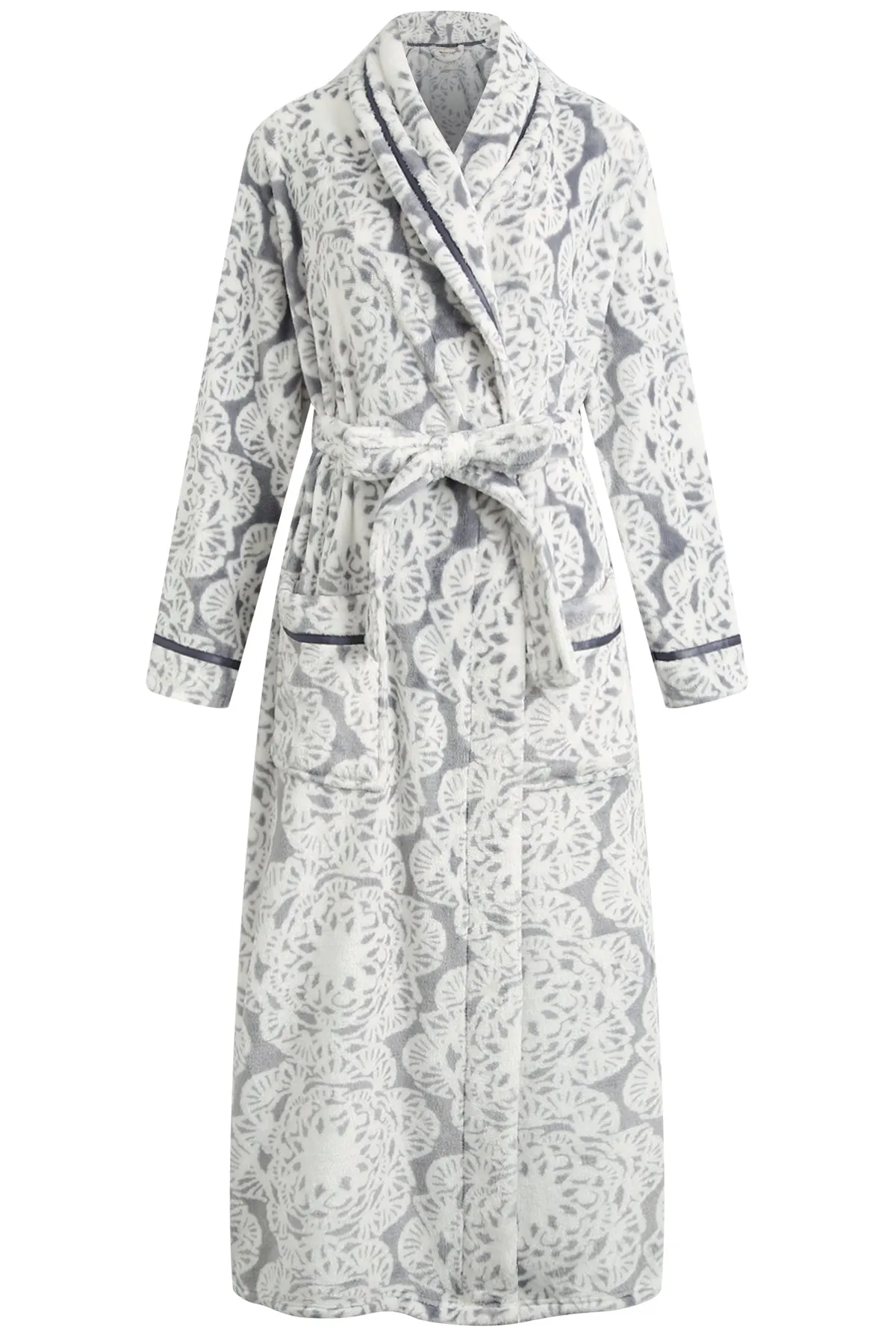 Richie House Women's Long Robe Plush Soft Warm Fleece Elegant Lounger Collar Style Bathrobe Housecoat Sleepwear for Ladies RHW2881