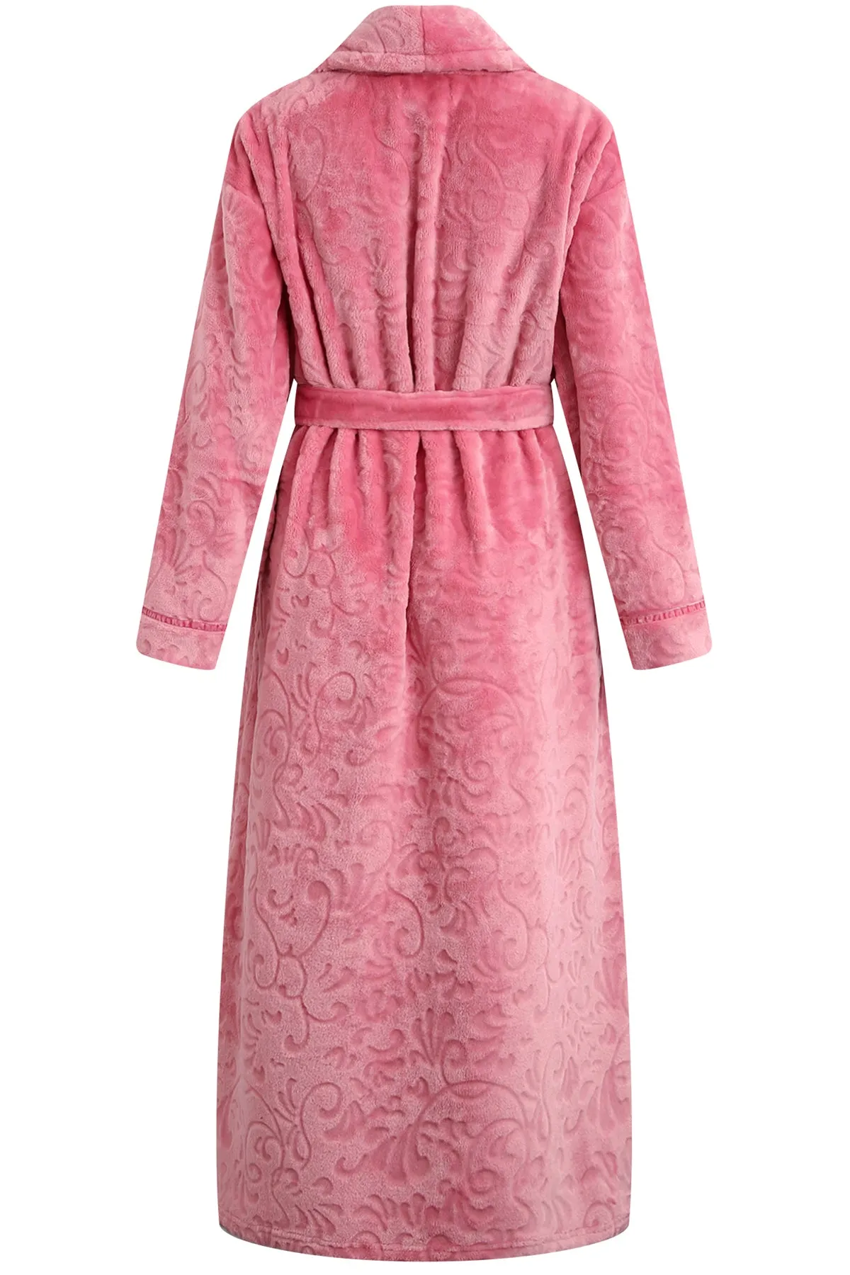 Richie House Women's Long Robe Plush Soft Warm Fleece Elegant Lounger Collar Style Bathrobe Housecoat Sleepwear for Ladies RHW2881