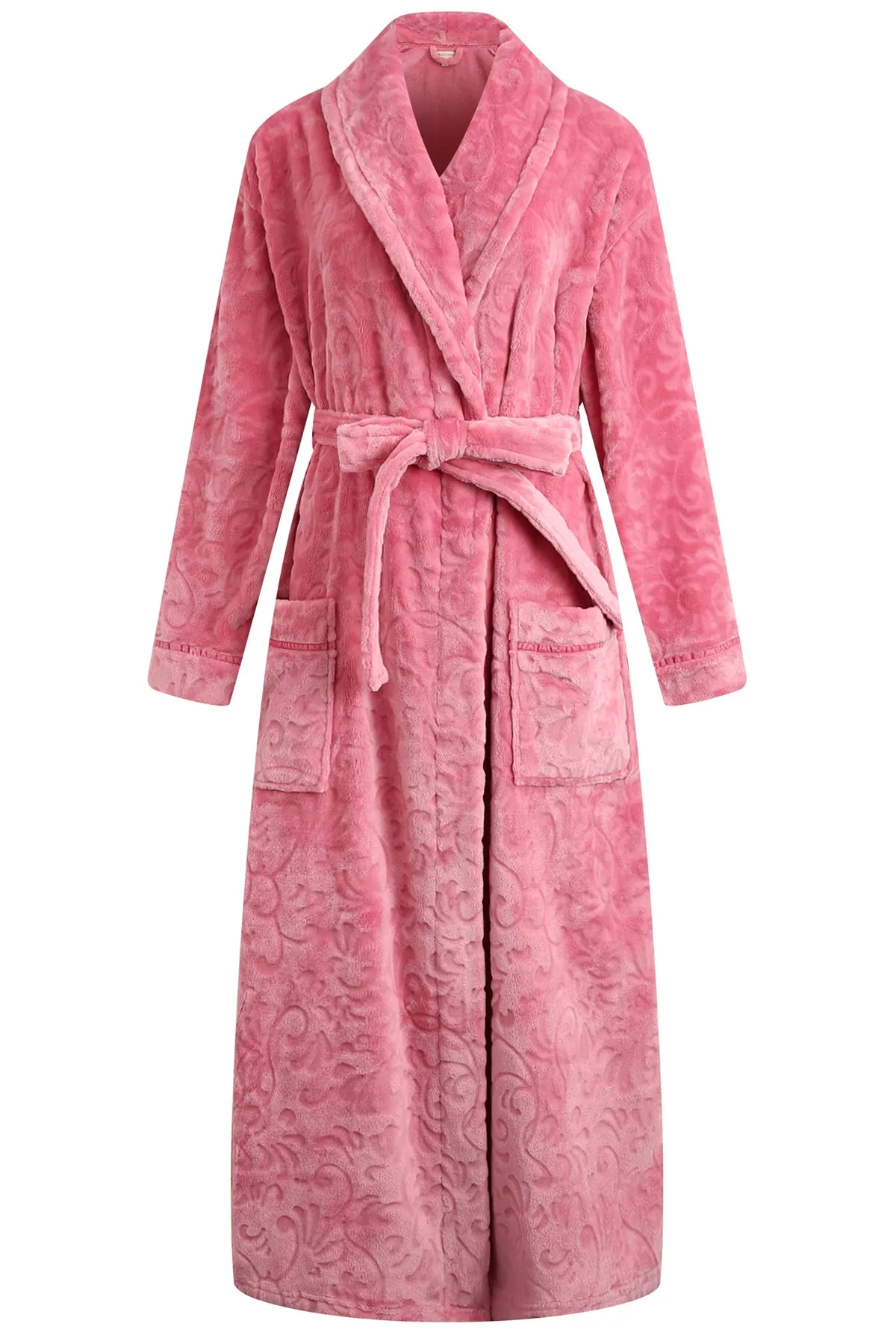 Richie House Women's Long Robe Plush Soft Warm Fleece Elegant Lounger Collar Style Bathrobe Housecoat Sleepwear for Ladies RHW2881