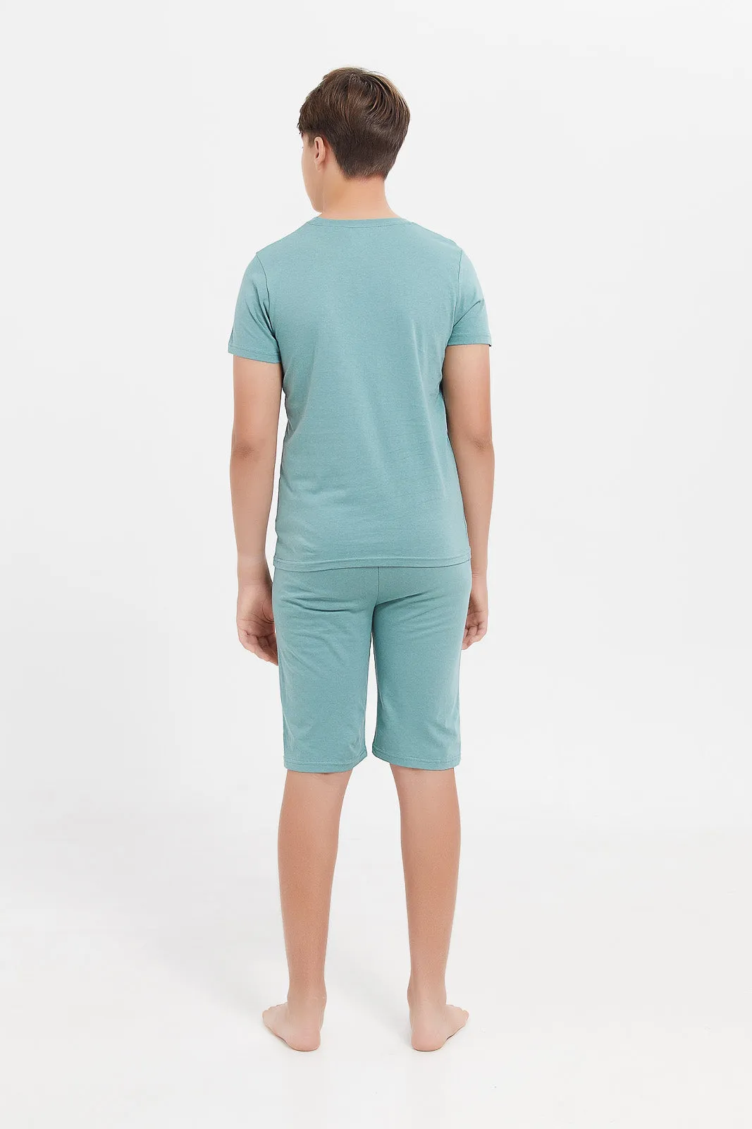 Senior Boys Mint Panther Face Pyjama Set (2 Piece)