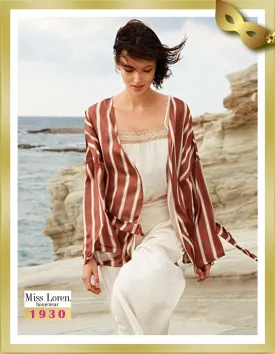 Sleeveless Top and Long Pants with Striped Robe Set (3 Pcs) 1930