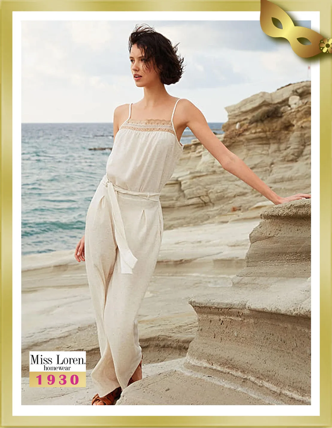 Sleeveless Top and Long Pants with Striped Robe Set (3 Pcs) 1930