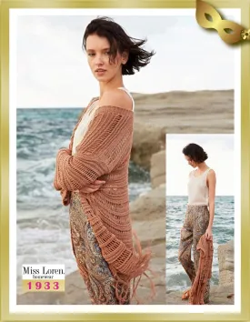 Sleeveless Top and Printed Long Pants with Trico Cardigan Set (3 Pcs) 1933