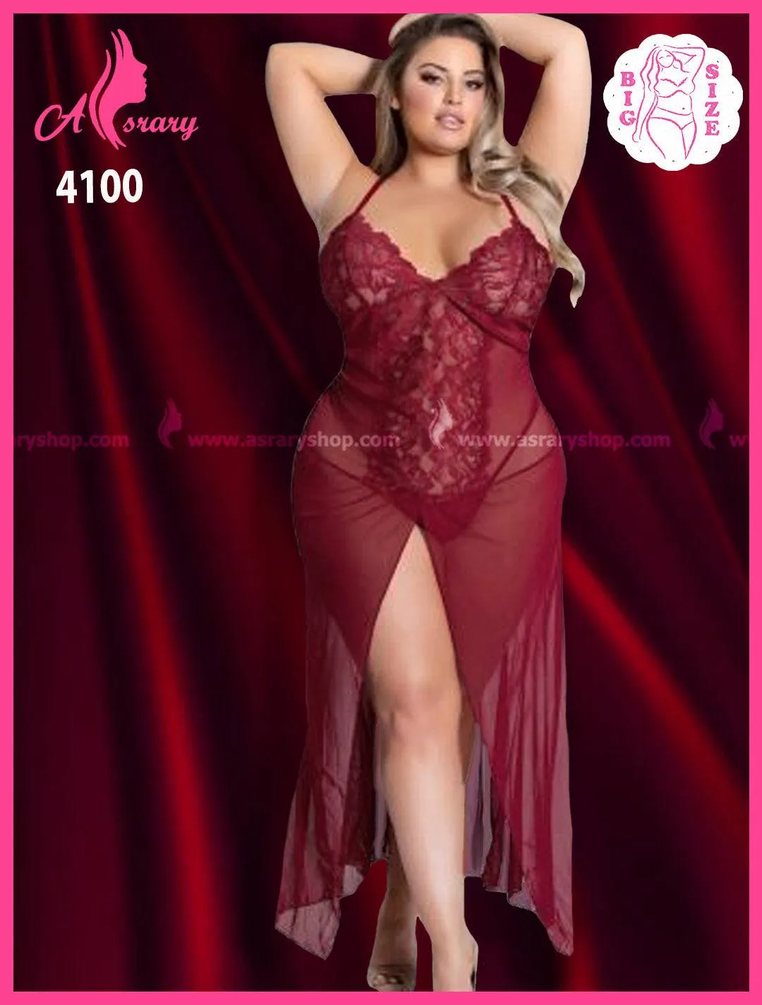 Special Size Mesh and Lace Long Lingerie Nightgown 4100