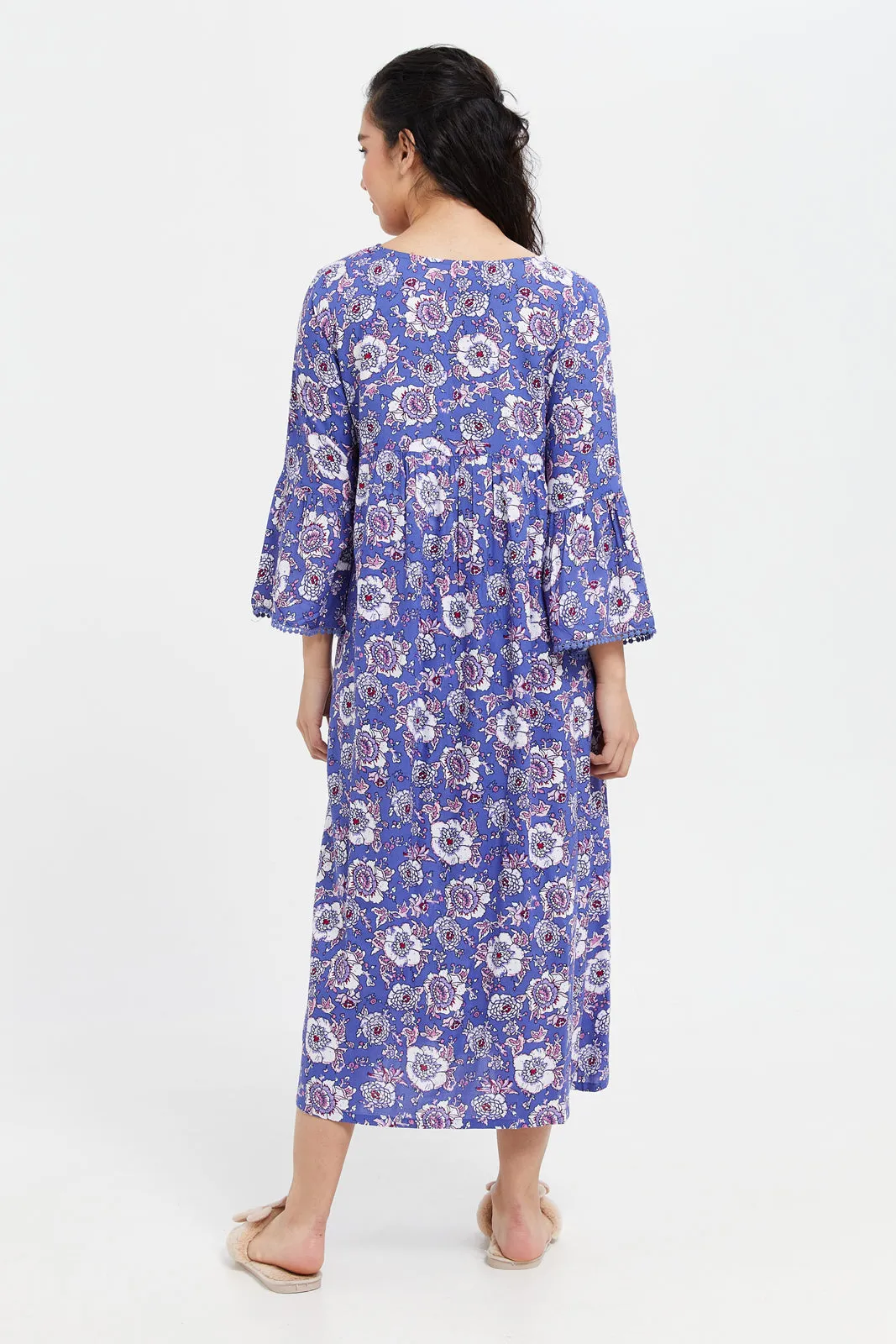 Women Blue Prnted Nightgown