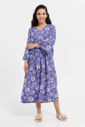 Women Blue Prnted Nightgown