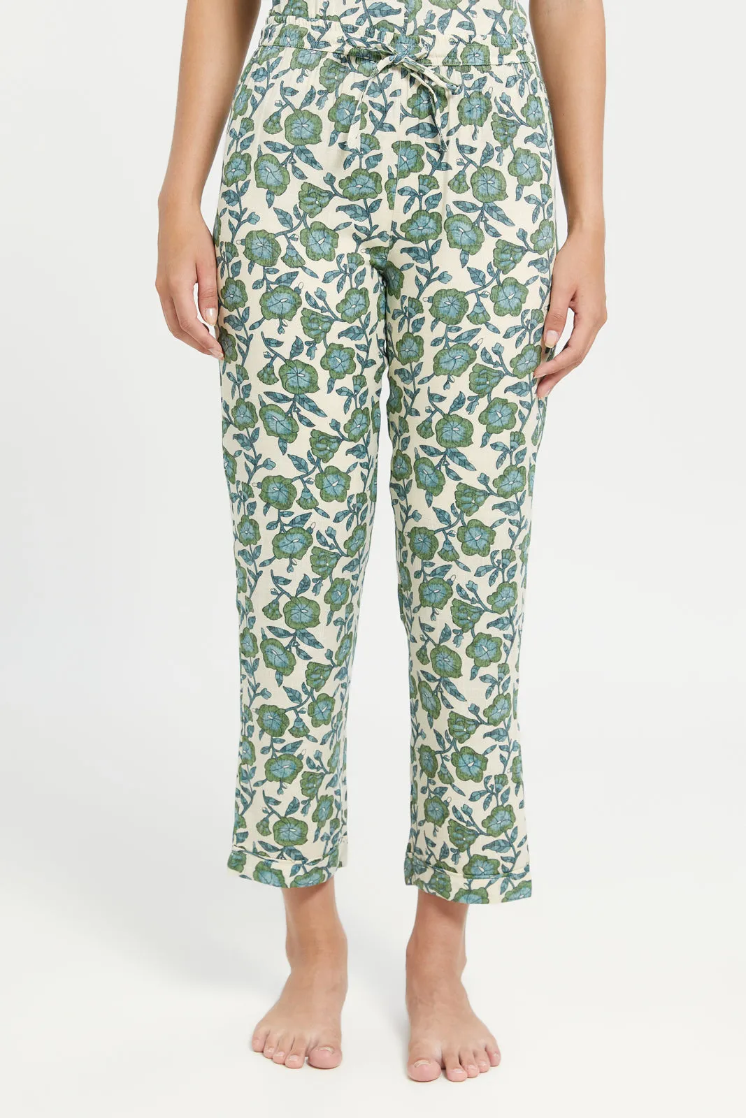 Women Green Classic Pattern Pyjama Set (2 Piece)