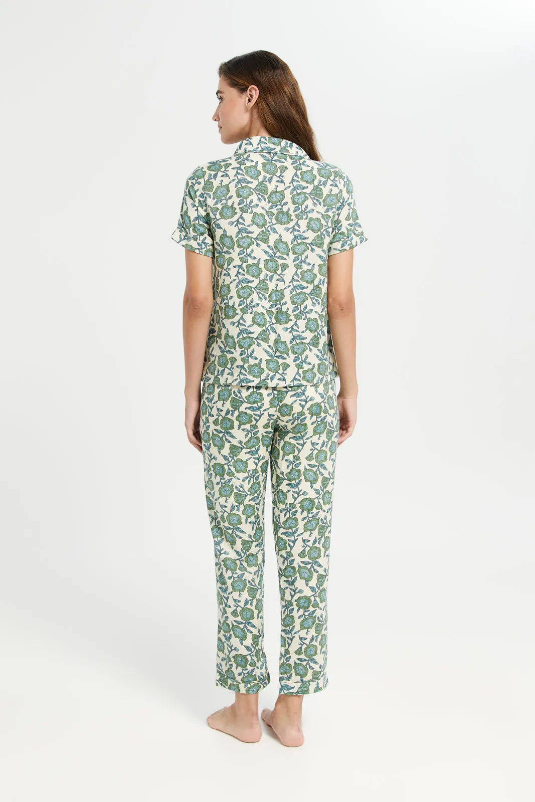 Women Green Classic Pattern Pyjama Set (2 Piece)