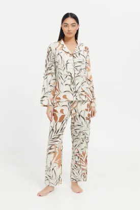 Women Ivory Floral Pajama Set (2 Piece)