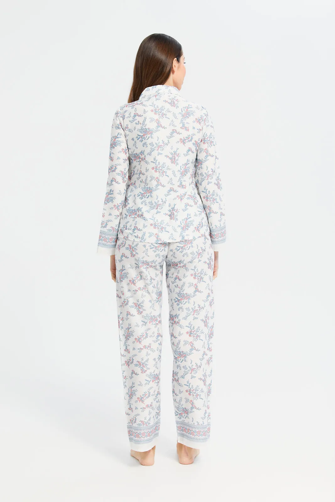 Women Lilac Cotton Satin Border Classic Pyjama Set (2 Piece)
