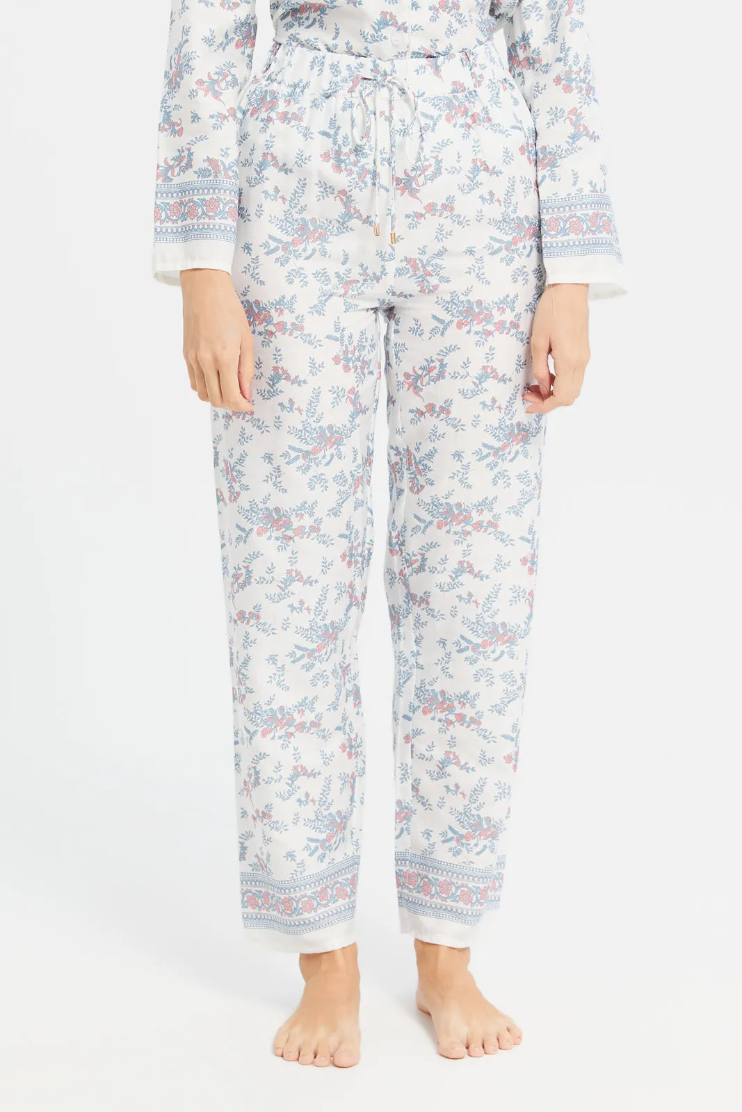 Women Lilac Cotton Satin Border Classic Pyjama Set (2 Piece)