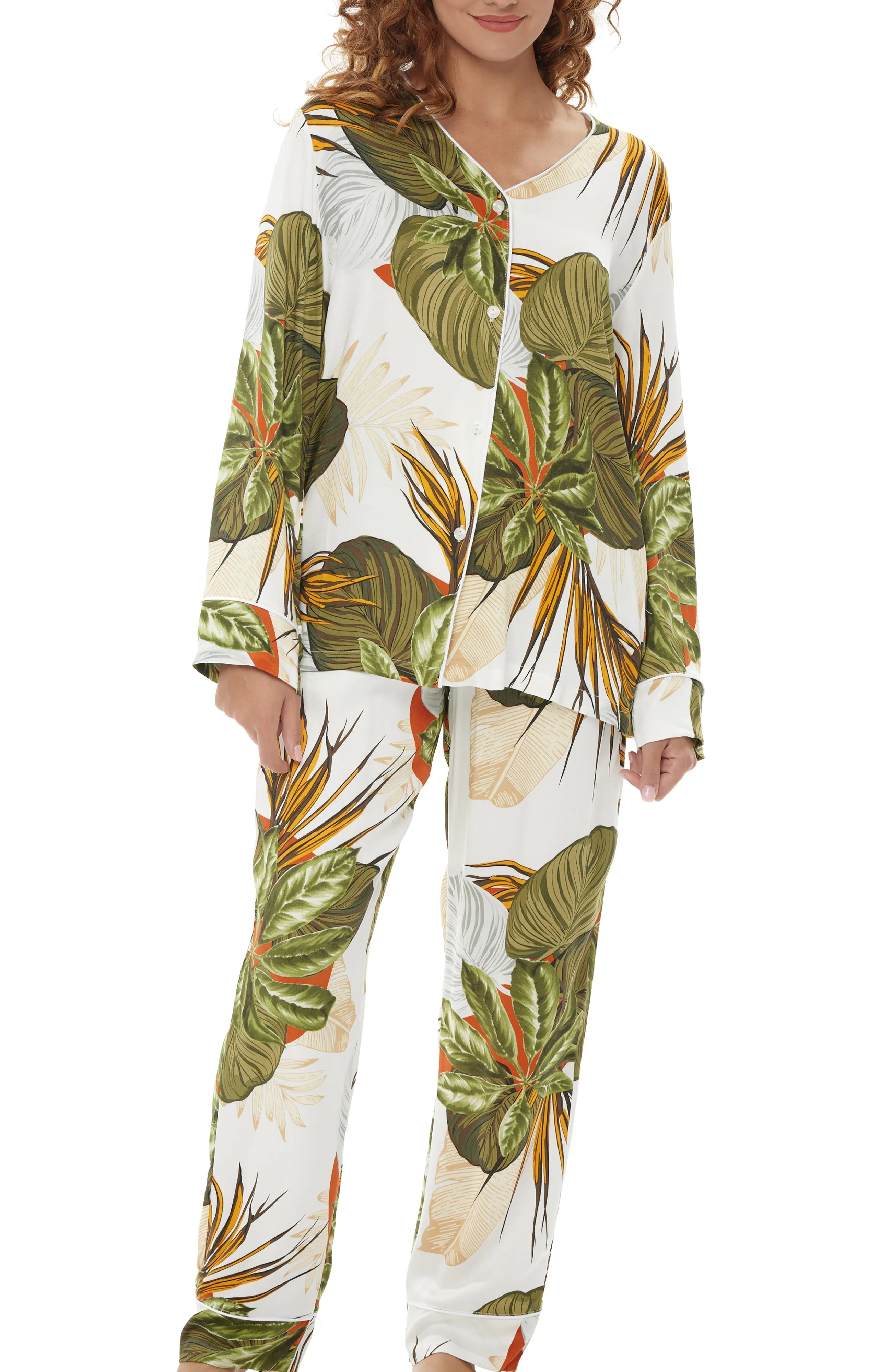 Women's Floral Print Pajamas with Pockets, Button Down PJ Set