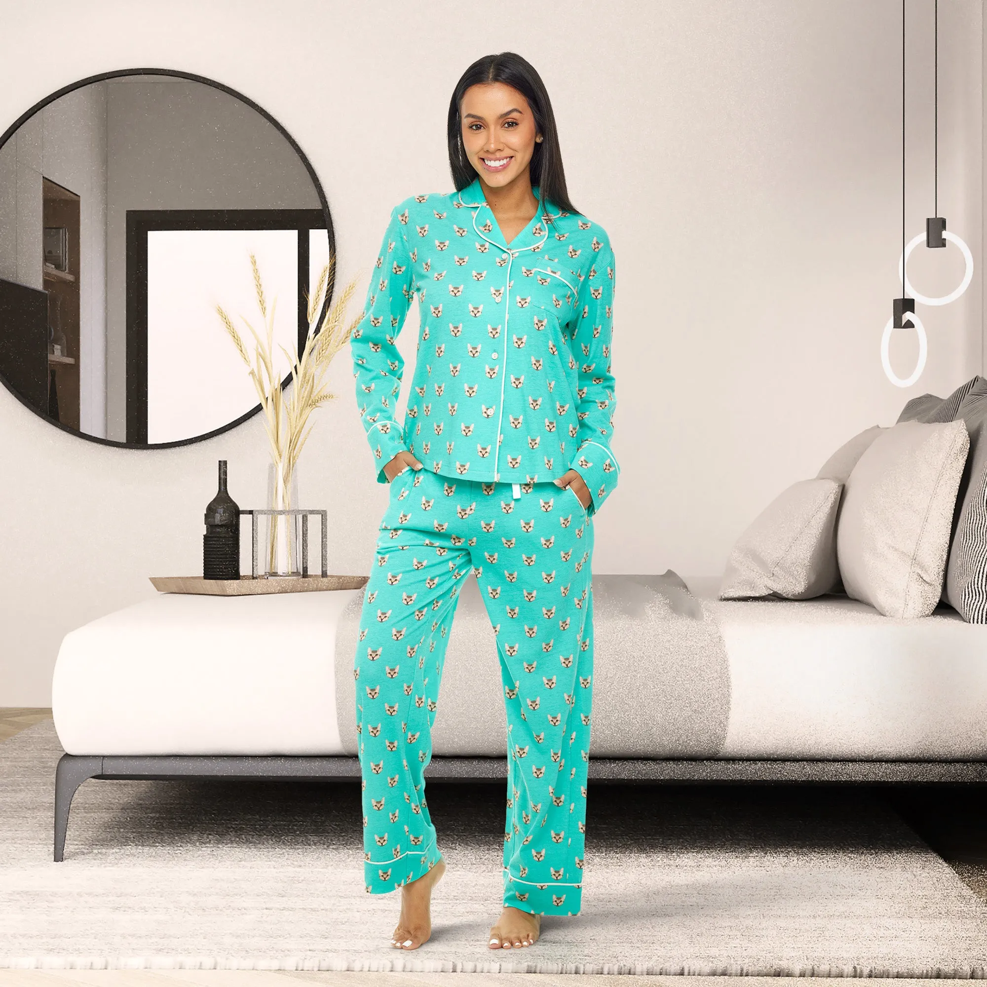 Womens Long Sleeve Knit Pajamas